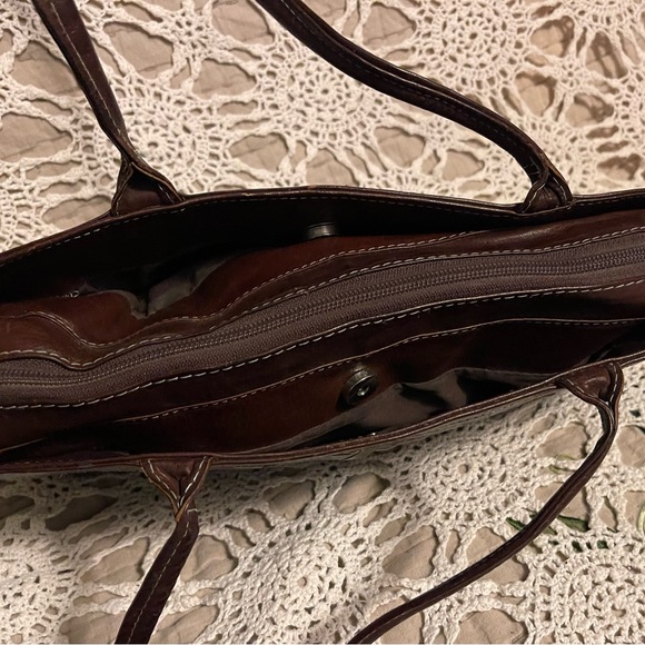 Leaders in Leather VTG Made in Paraguay Dark Brown/Aqua hand tooled Leather bag - Picture 8 of 13